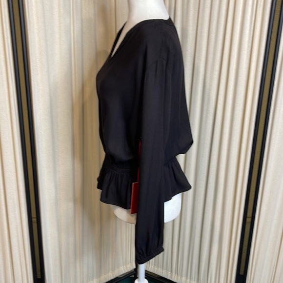 NWT- JENNIFER LOPEZ BLACK PUFFY LONG SLEEVE PEPLUM BLOUSE SIZE XS - Picture 10 of 11